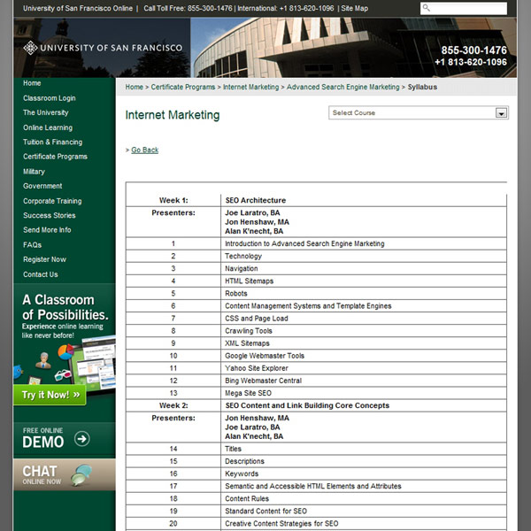 Advanced Search Engine Marketing Syllabus