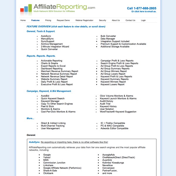 AffiliateReporting.com Features