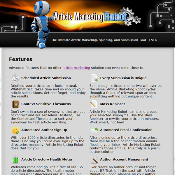 Article Marketing Robot Features