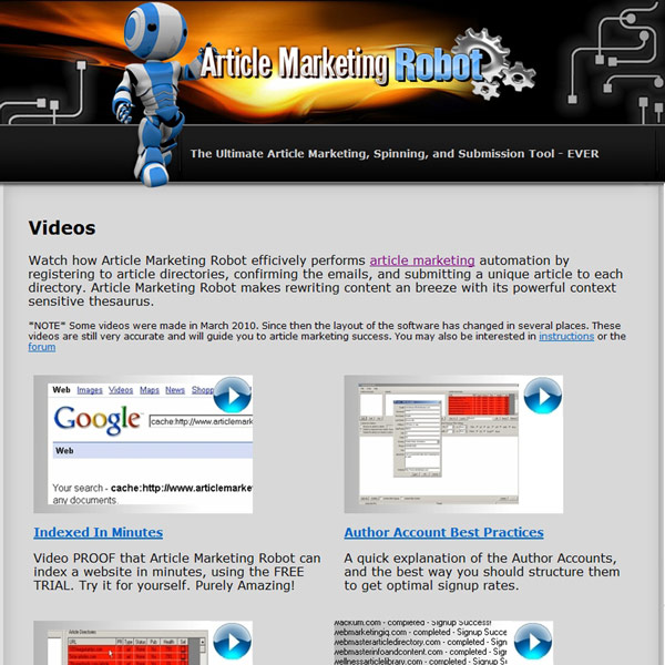 Article Marketing Robot Videos