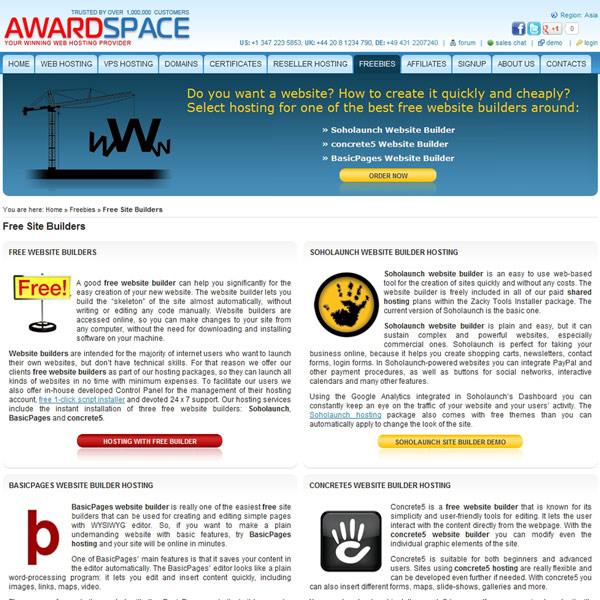 AwardSpace Free Site Builders