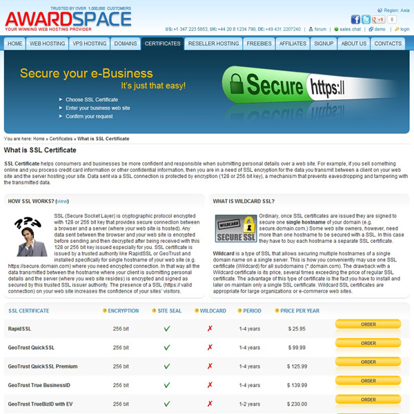 AwardSpace SSL Certificates