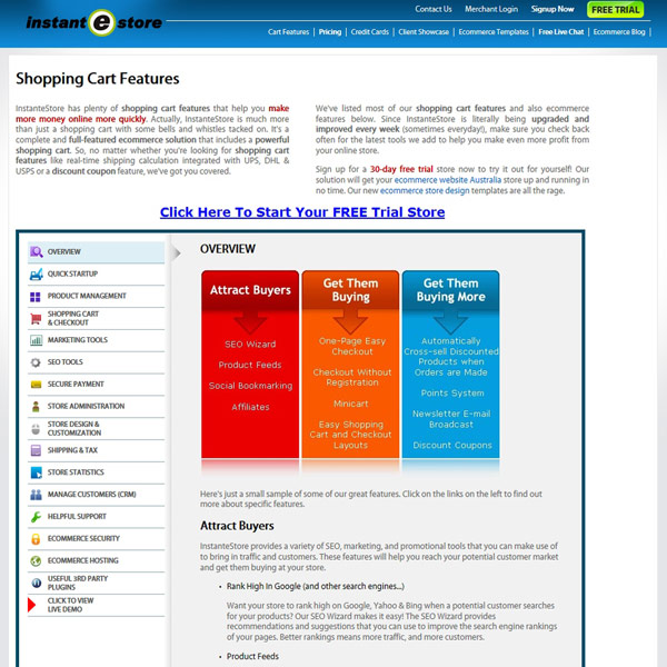 InstanteStore Shopping Cart Features