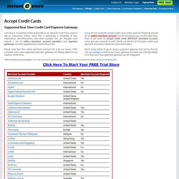 InstanteStore Payment Gateways