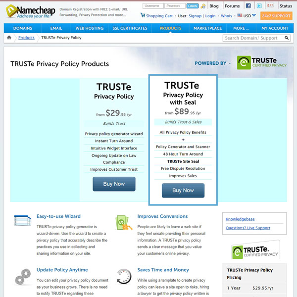 Namecheap Truste Products