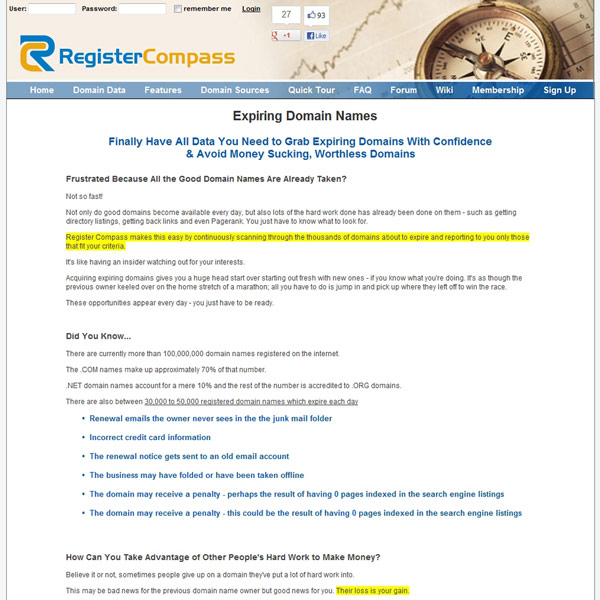 RegisterCompass Expiring Domains