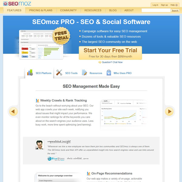 SEOmoz Pro Features