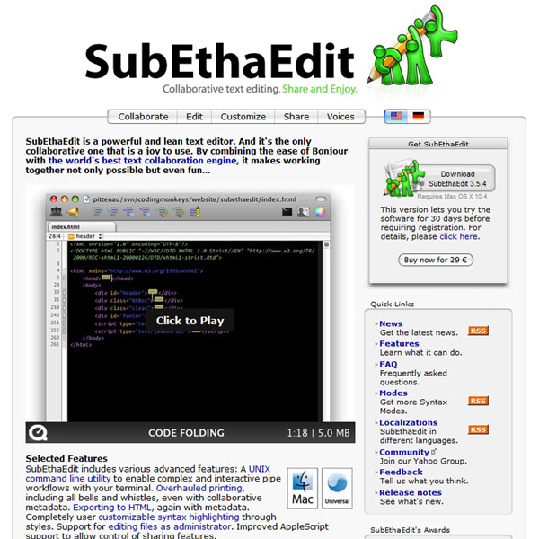 SubEthaEdit Homepage