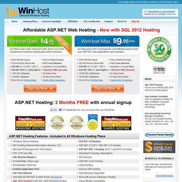 WinHost Homepage