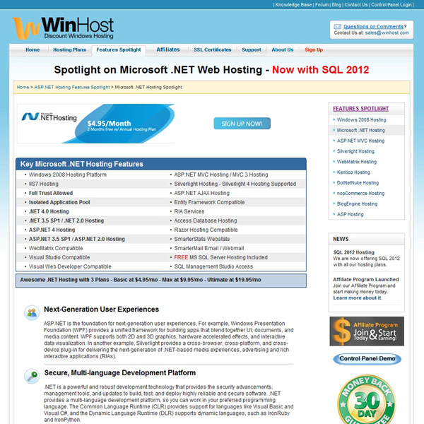 WinHost Microsoft .NET Web Hosting