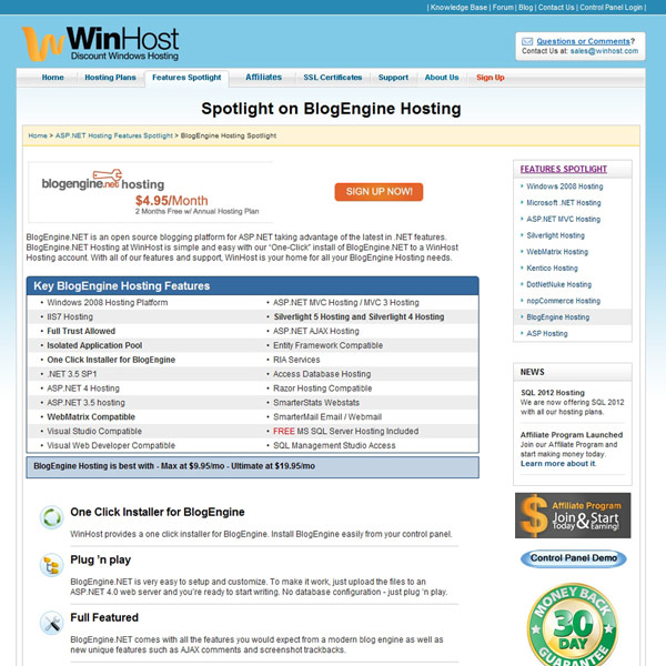 WinHost BlogEngine Hosting