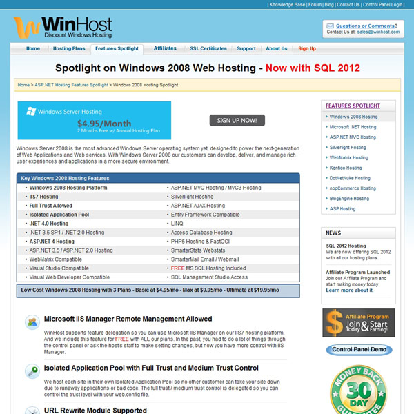 WinHost Windows 2008 Web Hosting