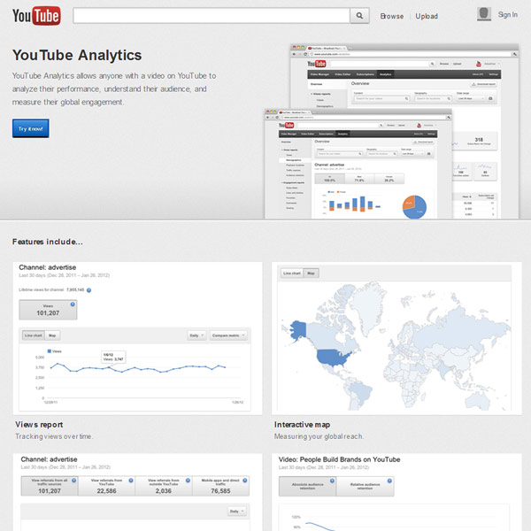 YouTube Analytics Homepage