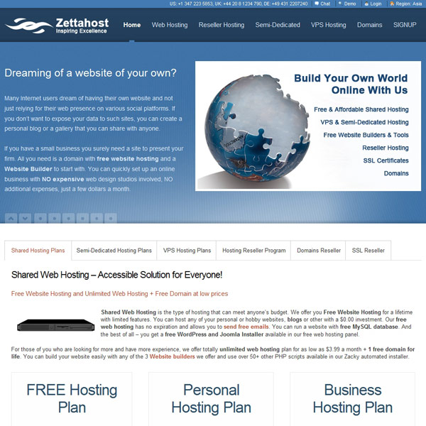 Zettahost Homepage Zettahost Homepage