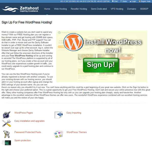 Zettahost Free WordPress Hosting